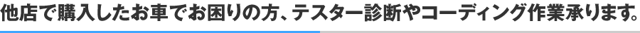 他店で購入したお車でお困りの方、テスター診断やコーディング作業承ります。